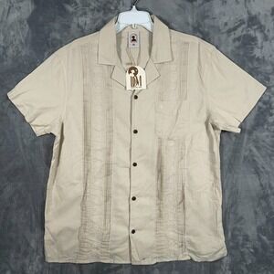 Dandy Del Mar Brisa Linen Shirt Mens XL New Beige Button Up Floral Short Sleeve